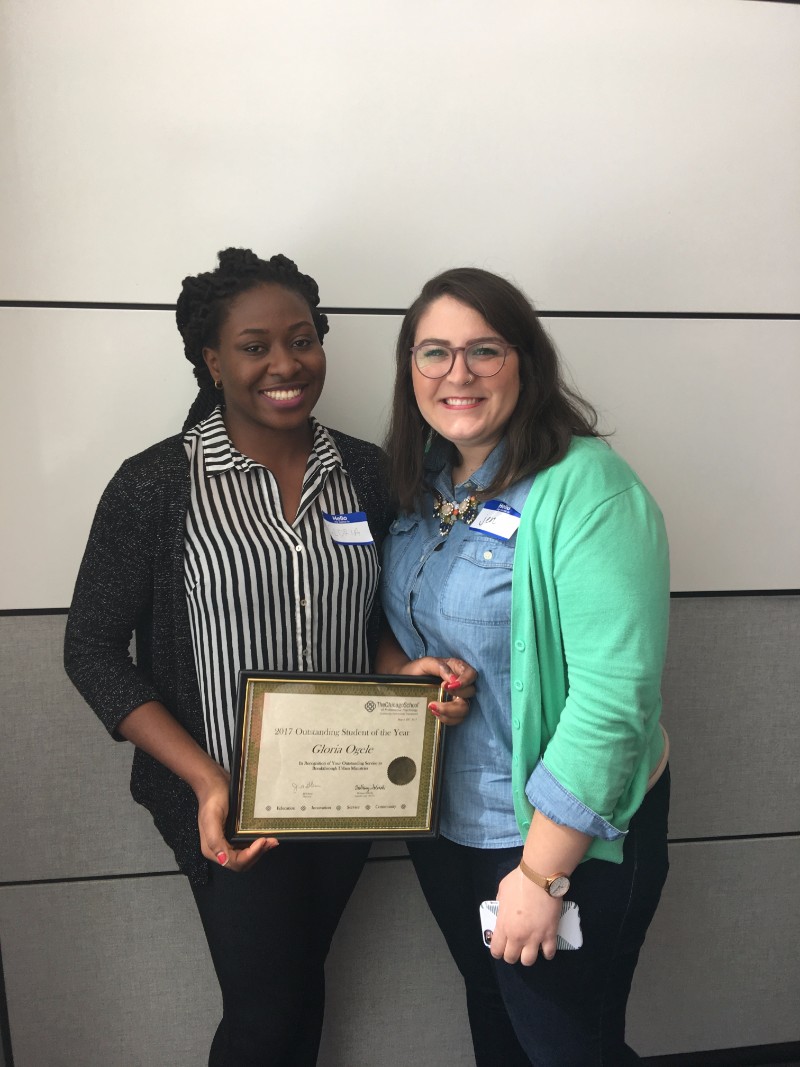 Outstanding Student of the Year - Gloria Ogele, with Breakthrough Urban Ministries, pictured with Jen Kost